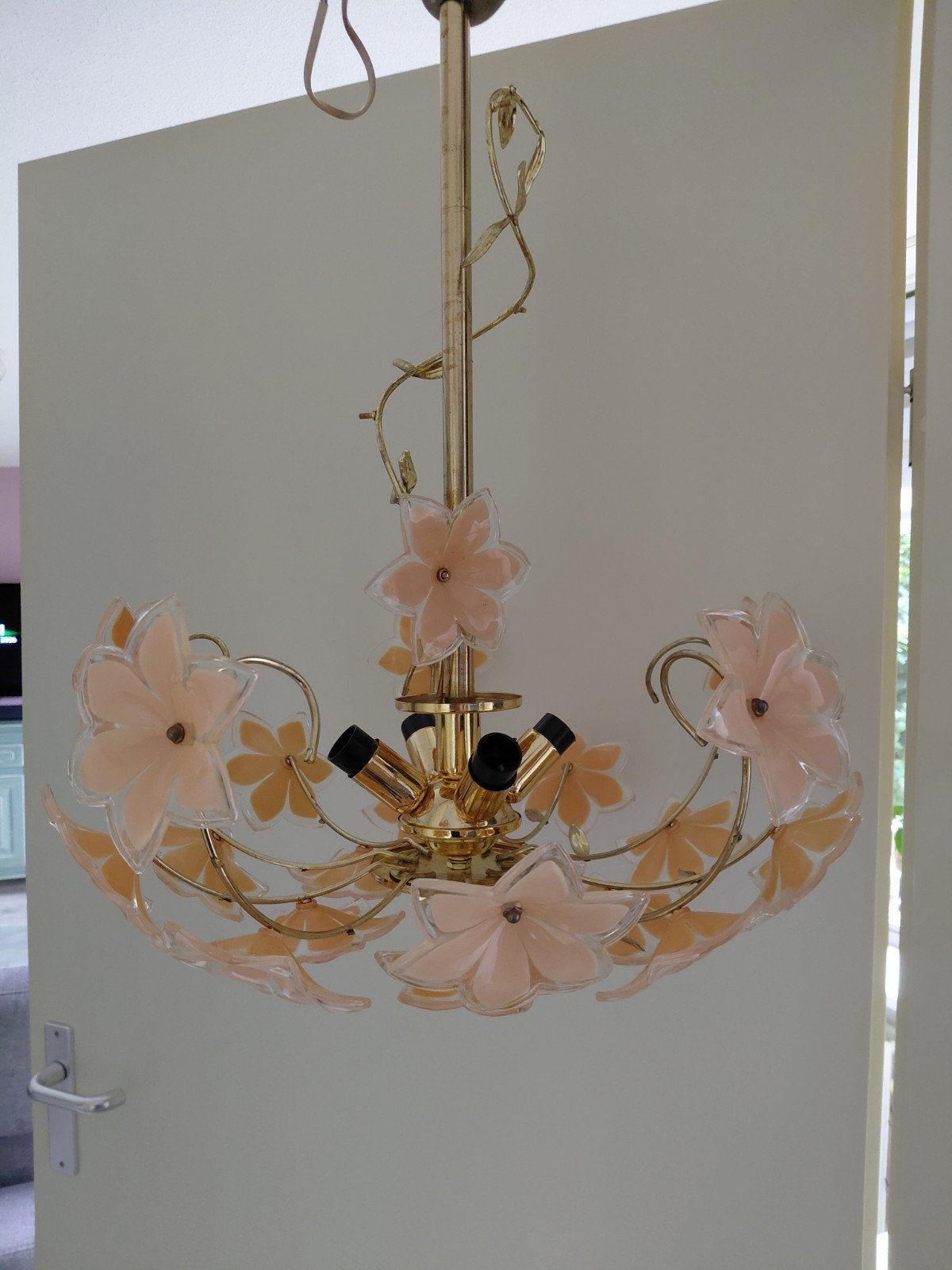 Vintage Hollywood Regency bloemenlamp, Gebruikt, E14 (klein), Ophalen of Verzenden, Hollywood Regency