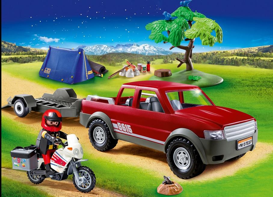 PLAYMOBIL 70116 Pick-Up en motor met tent 80 delig, Ophalen of Verzenden, Nieuw, Complete set