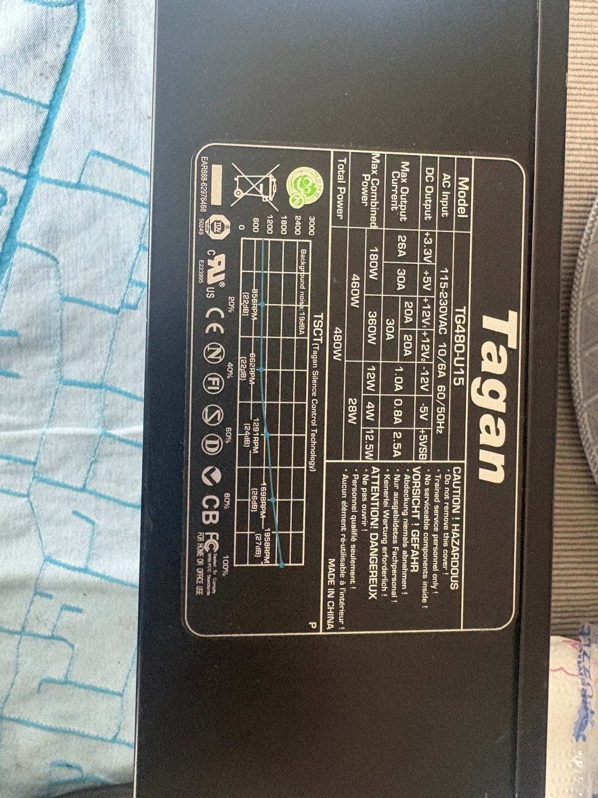 Tagan 480w watt voeding, Computers en Software, Ophalen of Verzenden, Gebruikt