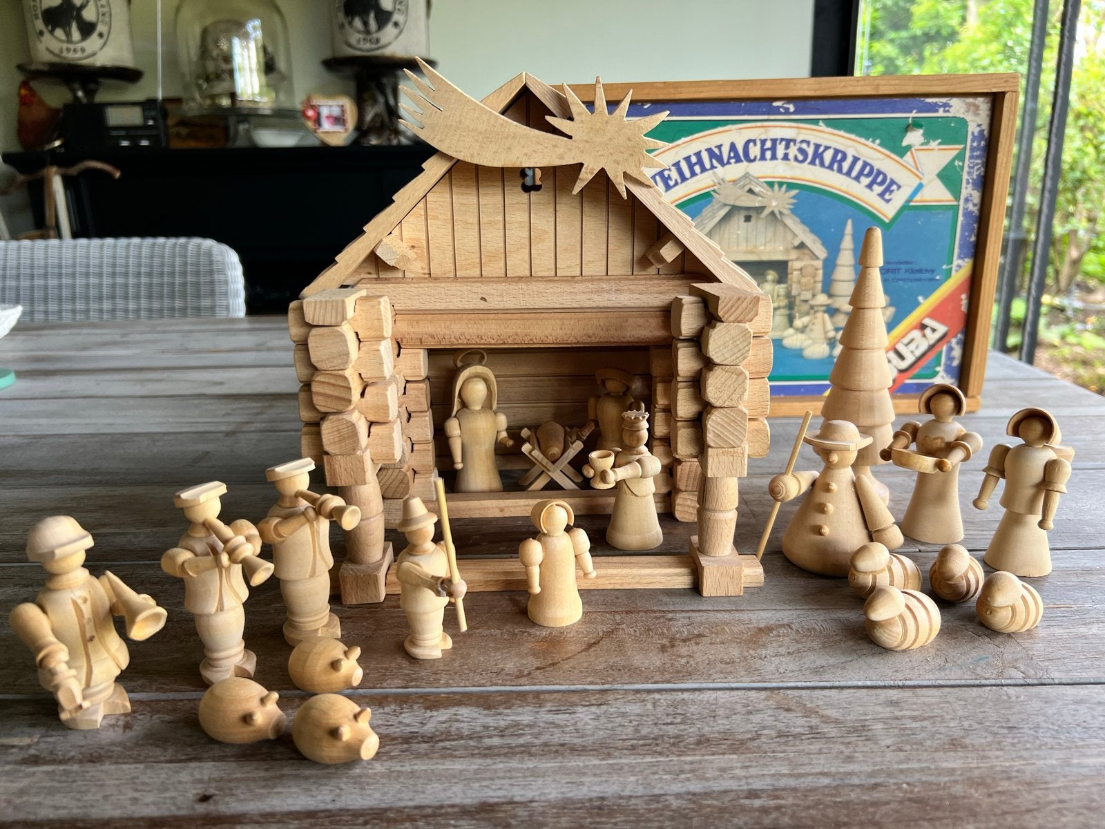 Vintage kerststal JUBA houten bouwdoos. Jaren 60/70, Ophalen of Verzenden, Gebruikt