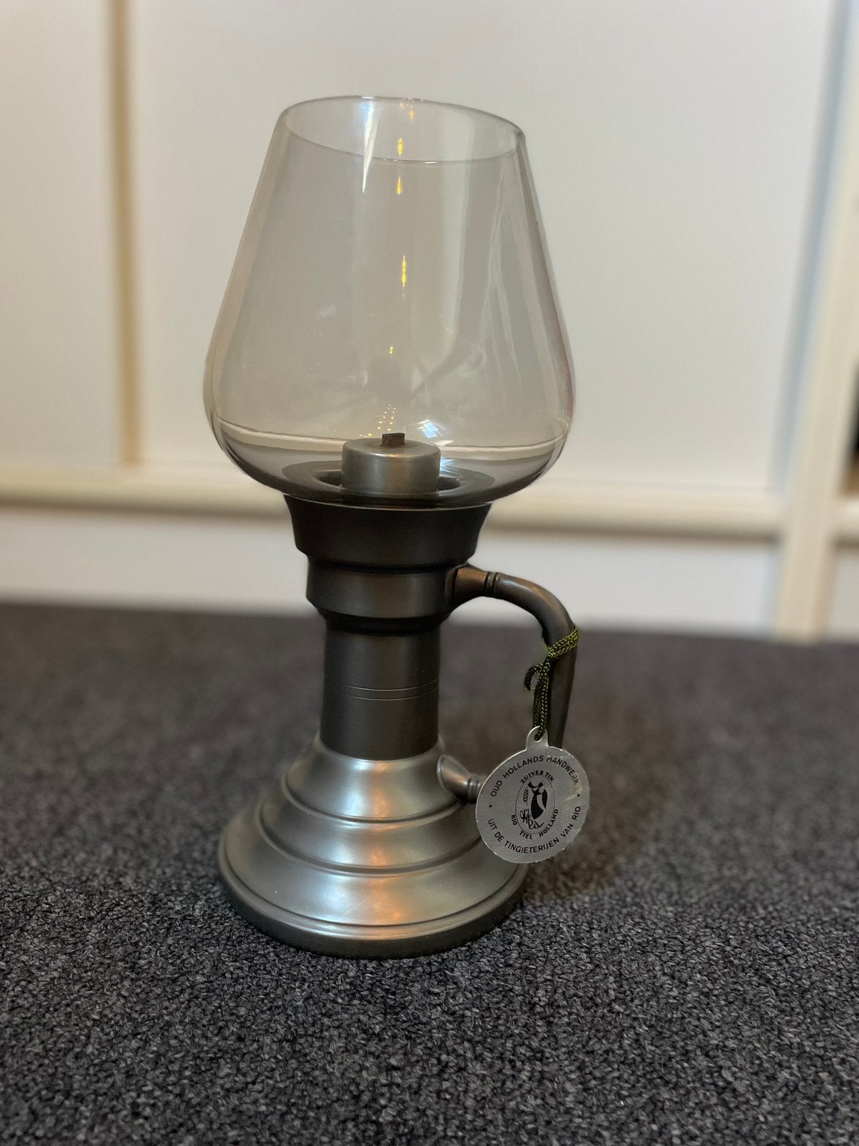 Tinnen kandelaar met glas van Metawa  Tiel Holland, Antiek en Kunst, Ophalen