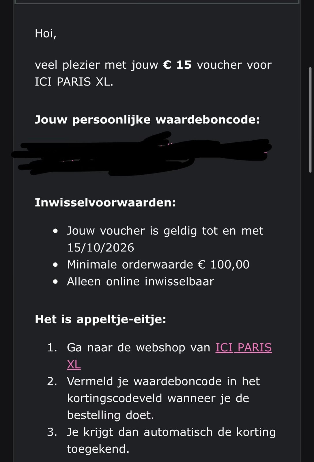 ICI paris xl kortingsbon voucher, Eén persoon, Augustus