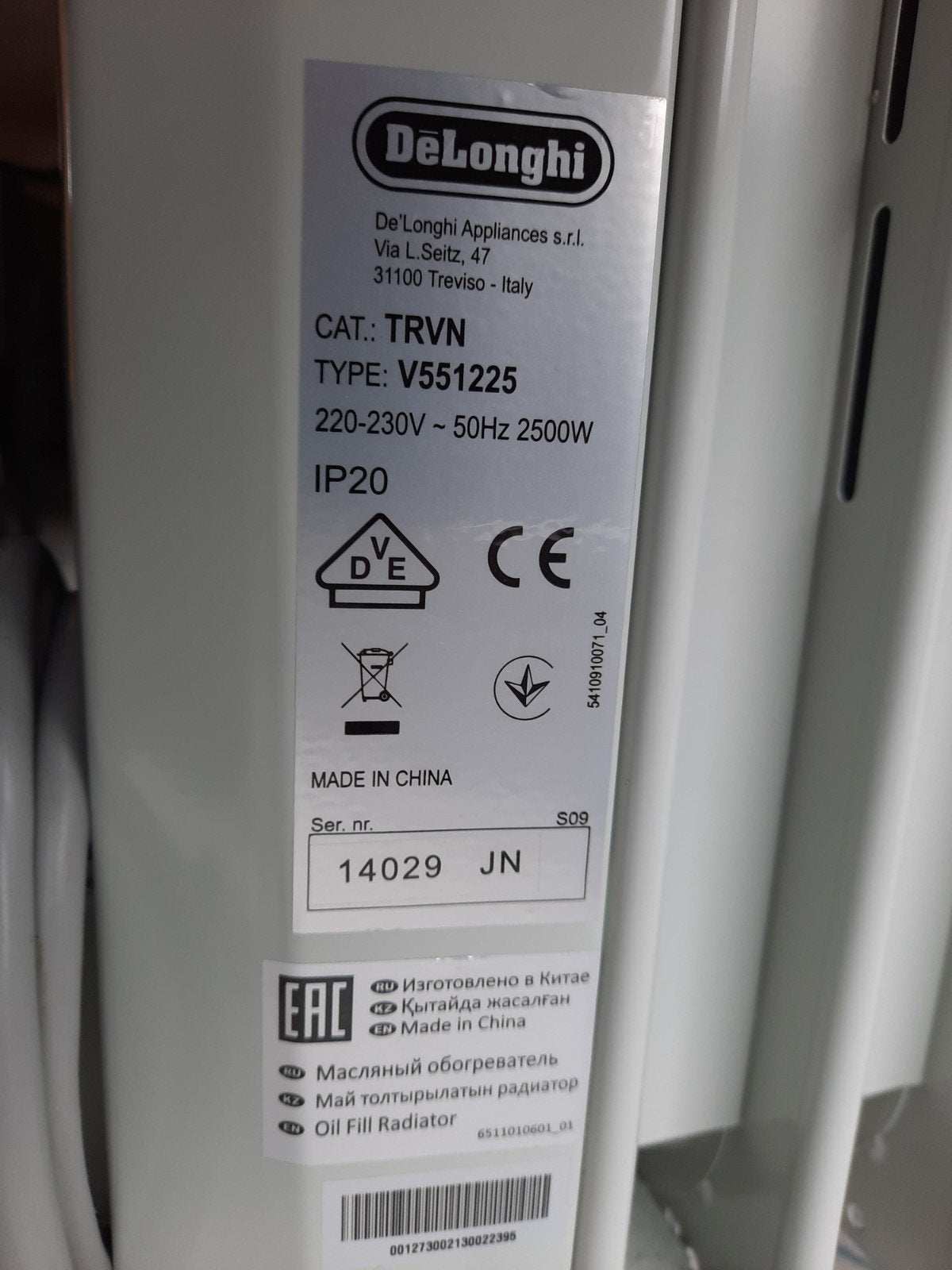 DeLonghi Vento oliegevulde radiator, Ophalen, Zo goed als nieuw, Elektrisch