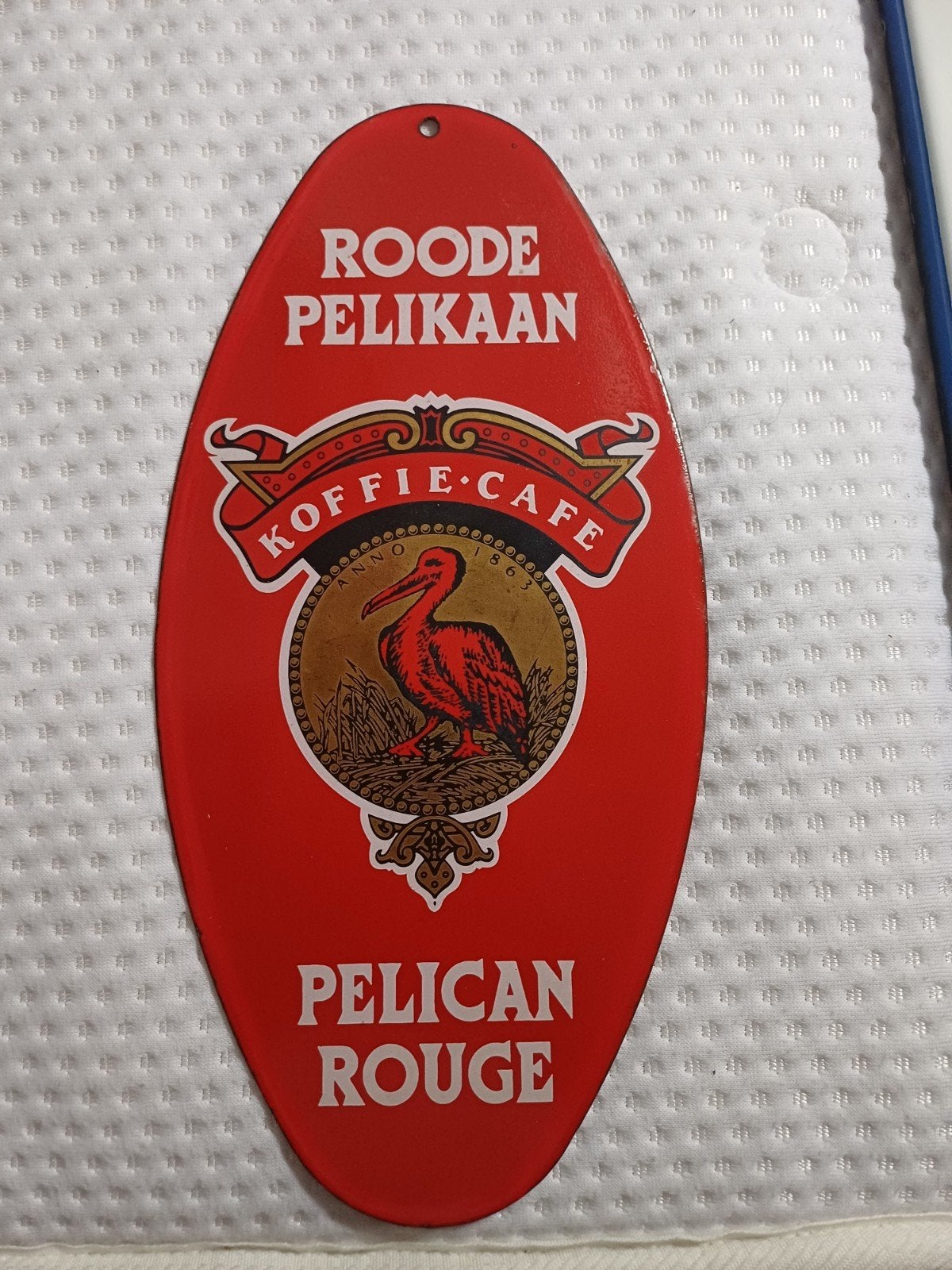 Vintage geëmailleerd bord Koffie Cafe Pelican Rouge, Ophalen of Verzenden