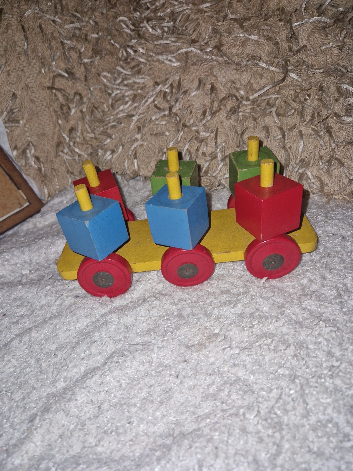 Houten vintage trekkar met Blokken - Speelgoed, Ophalen, Gebruikt