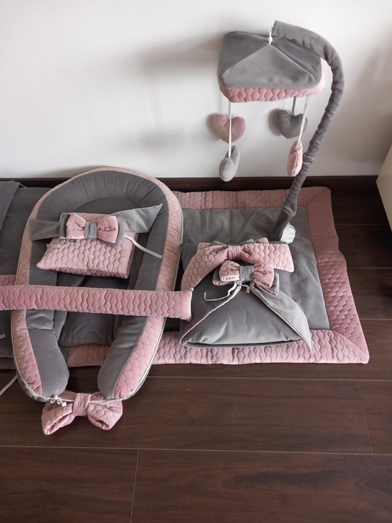 10-delige Royal Baby Bedset Roze/Grijs met Mobiel, Ophalen of Verzenden