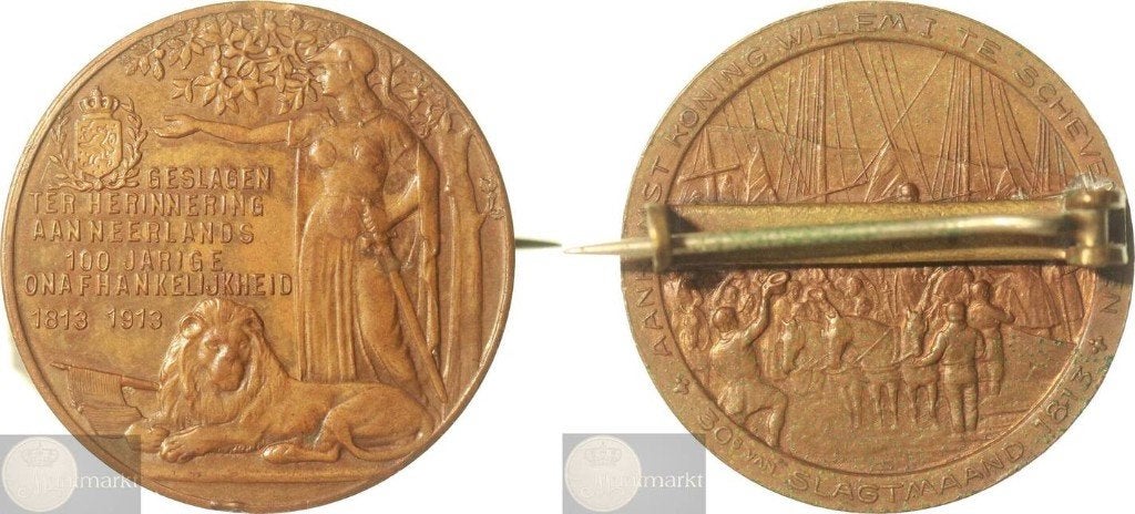 Historiepenning 1913 '100 Jaar Onafhankelijk' - Broche, Postzegels en Munten, Ophalen of Verzenden, Brons, Nederland