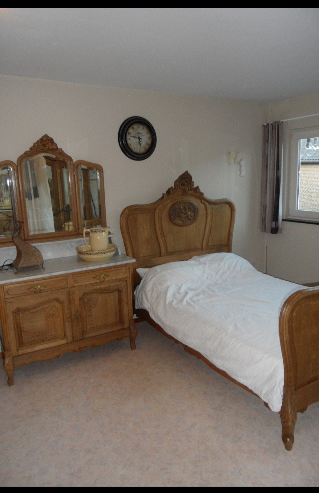 Antieke complete slaapkamer Lodewijk XV stijl eikenhout, Ophalen