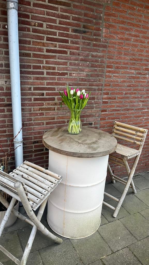 Prachtige set 2 bamboe stoelen en en bar tafel, Tuin en Terras, Tuinsets en Loungesets, Ophalen, Zo goed als nieuw, Overige materialen