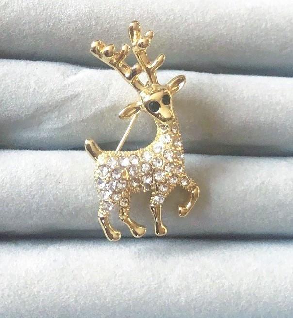 Broche hert goud 14k gold plated met kristallen wit-diamant