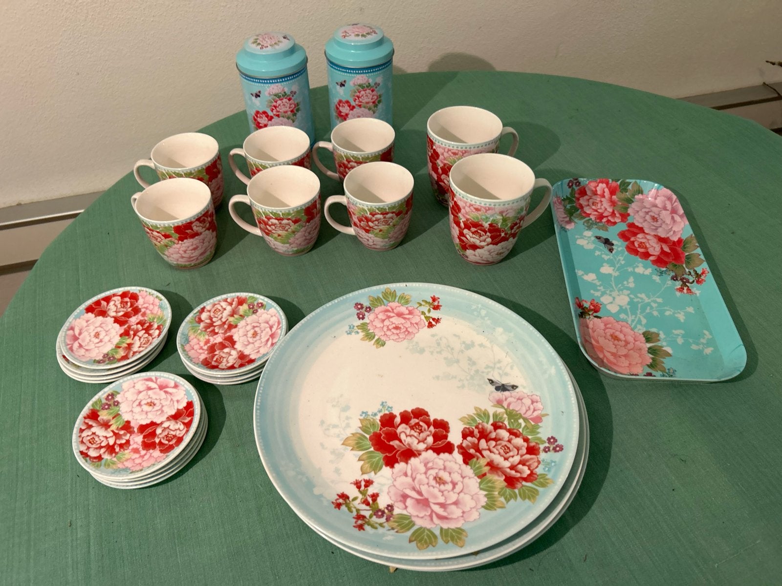 26 delig gezellig AH Servies met retro bloemen-ongebruikt!, Keramiek, Ophalen of Verzenden, Zo goed als nieuw, Albert Heijn