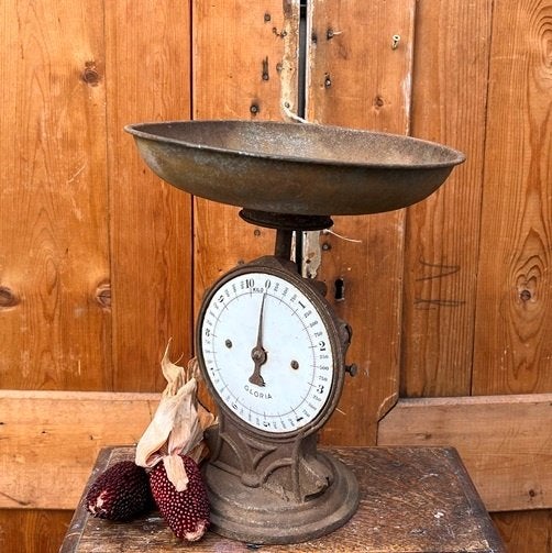 Weegschaal Gloria origineel wijzerplaat emaille brocante, Ophalen of Verzenden