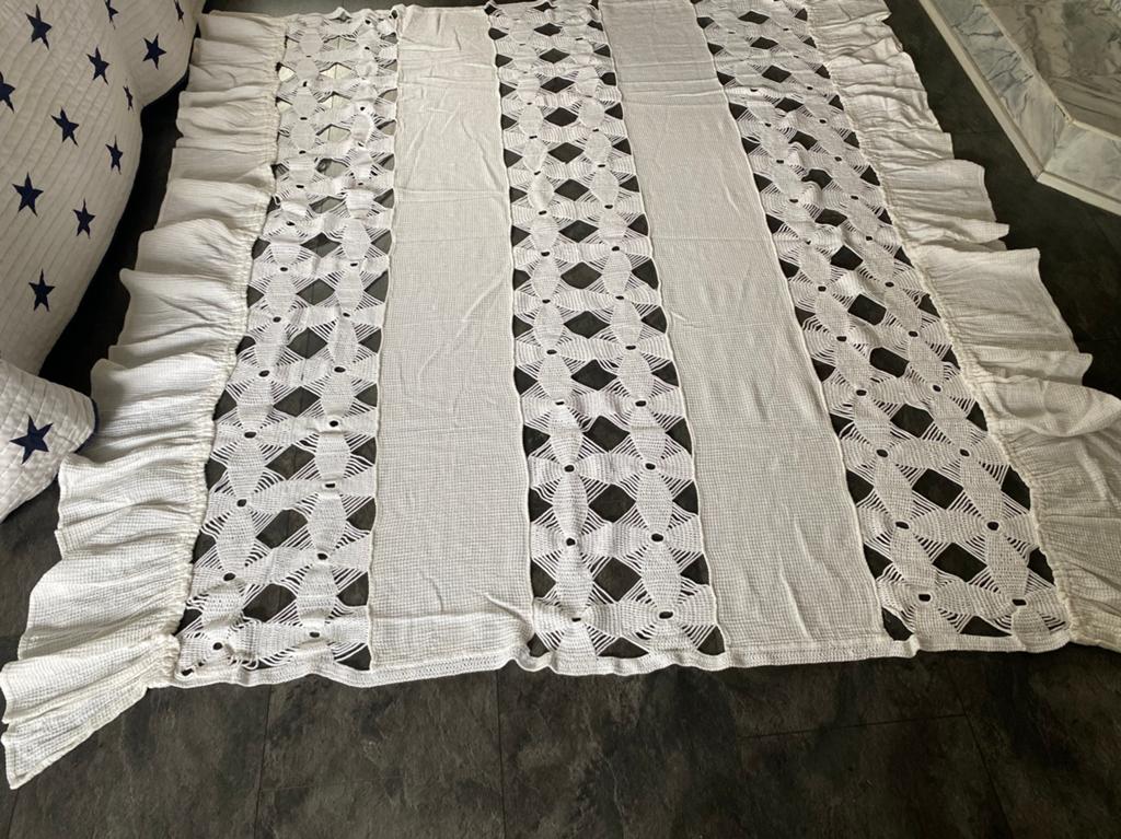 Wit gehaakt sprei als nieuw 140x205, Huis en Inrichting, Slaapkamer | Beddengoed, Ophalen, Eenpersoons, Wit, Overige typen