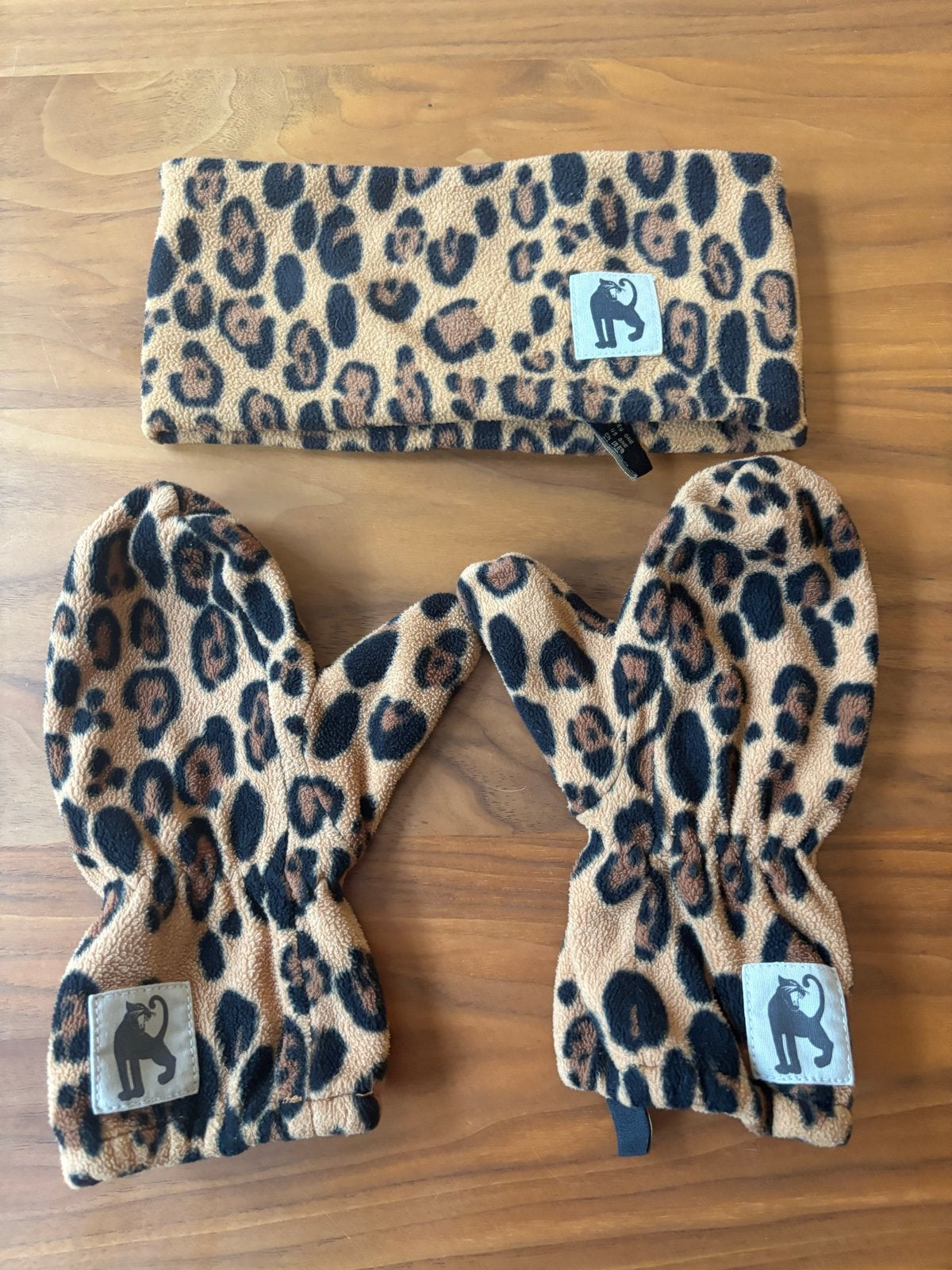 Mini Rodini Leopard Fleece Set: Wanten & Hoofdband (AW24), Ophalen of Verzenden, Gebruikt, Mini Rodini
