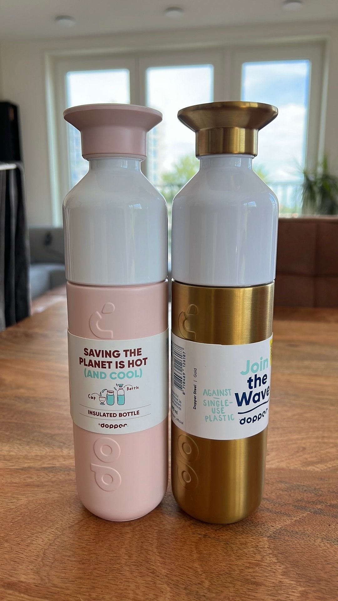 Nieuwe Dopper pastelroze thermosfles of gouden rvs waterfles, Ophalen, Nieuw