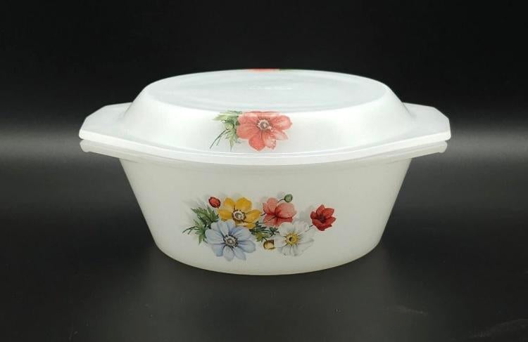 Vintage Arcopal dekschaal + deksel “Anemoon”, Antiek en Kunst, Ophalen of Verzenden