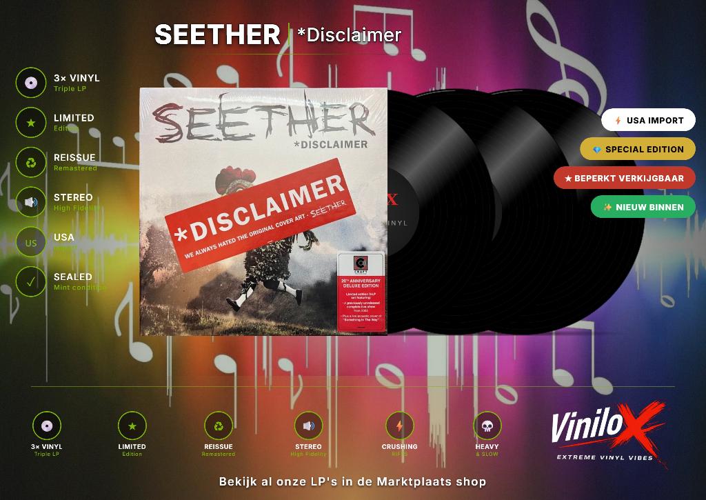 Seether *Disclaimer 3LP Deluxe Edition, Limited Edition,…, Geseald, 2020 tot heden, Ophalen of Verzenden, 12 inch