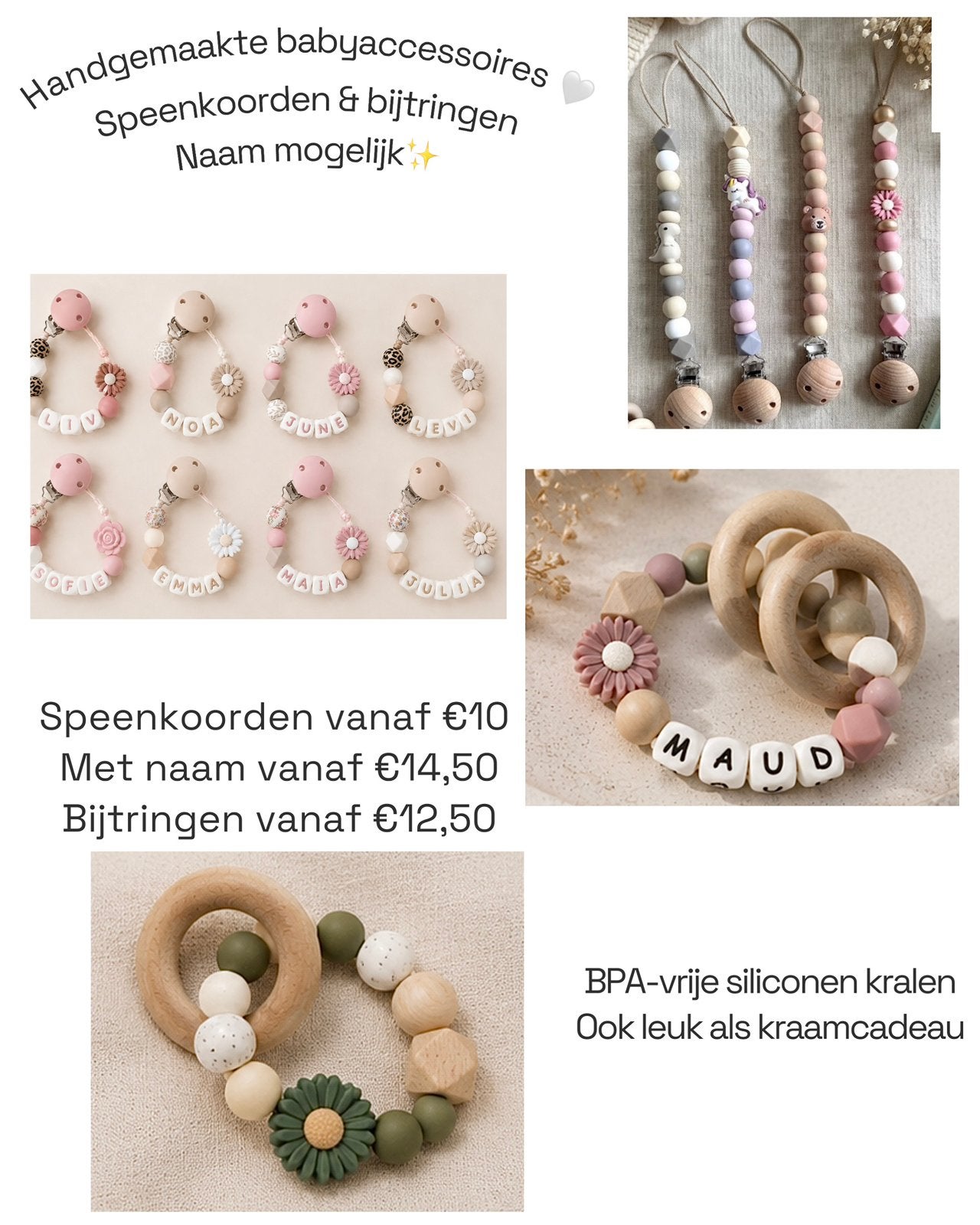 Speenkoorden en bijtringen (handgemaakt), Ophalen of Verzenden, Nieuw, Kraamcadeau