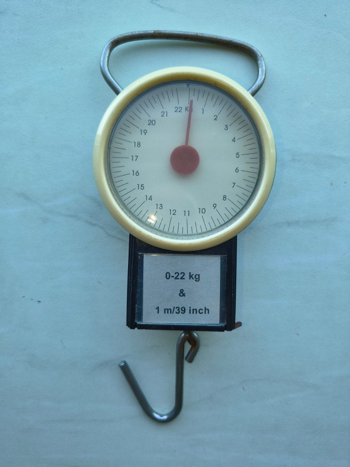 Vintage Hangweegschaal 0-22 kg met meetlint, Ophalen of Verzenden, Gebruikt, Hangweegschaal, Minder dan 50 kg