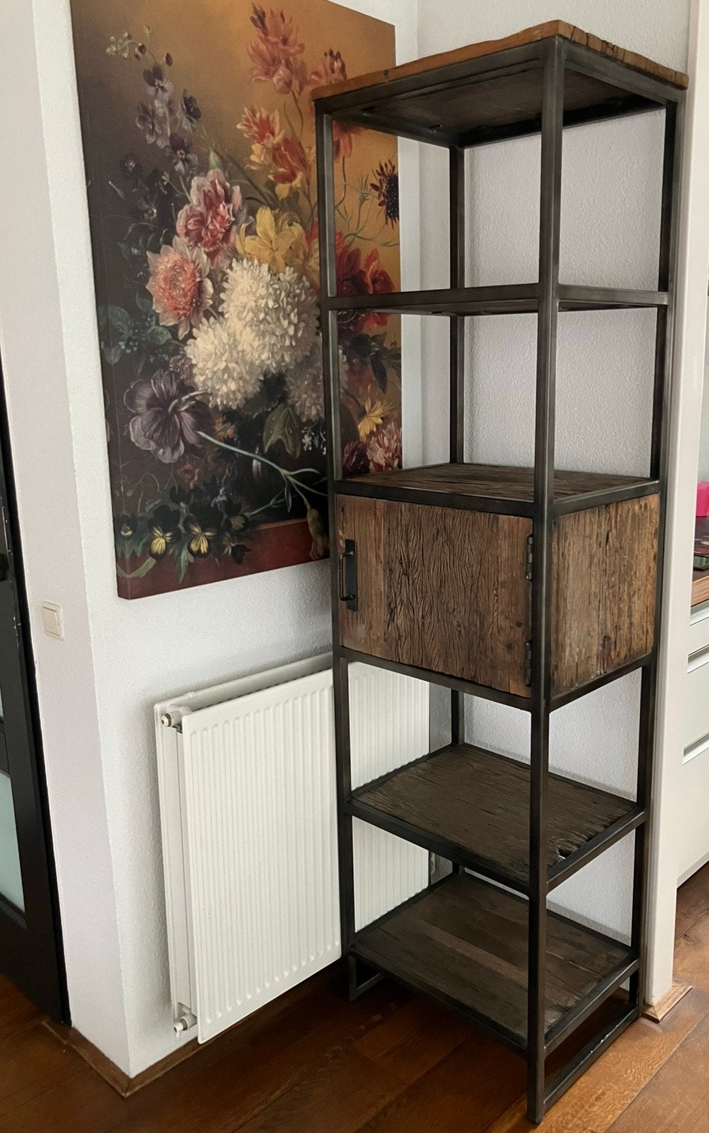 Industriele boekenkast/wandkast/vakkenkast metaal/hout, Ophalen, Zo goed als nieuw, Minder dan 150 cm, Metaal
