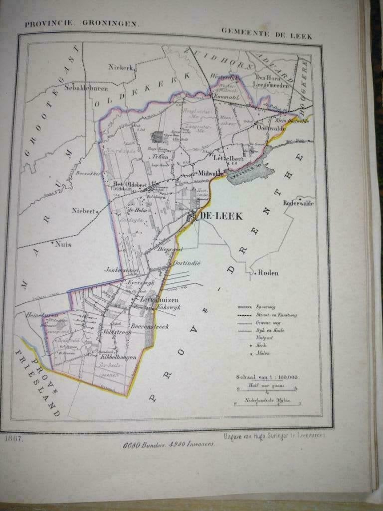 23/ De Leek/ Zevenhuizen/ Oostwolde/ Litho 1867 Kuyper GRO, Ophalen of Verzenden