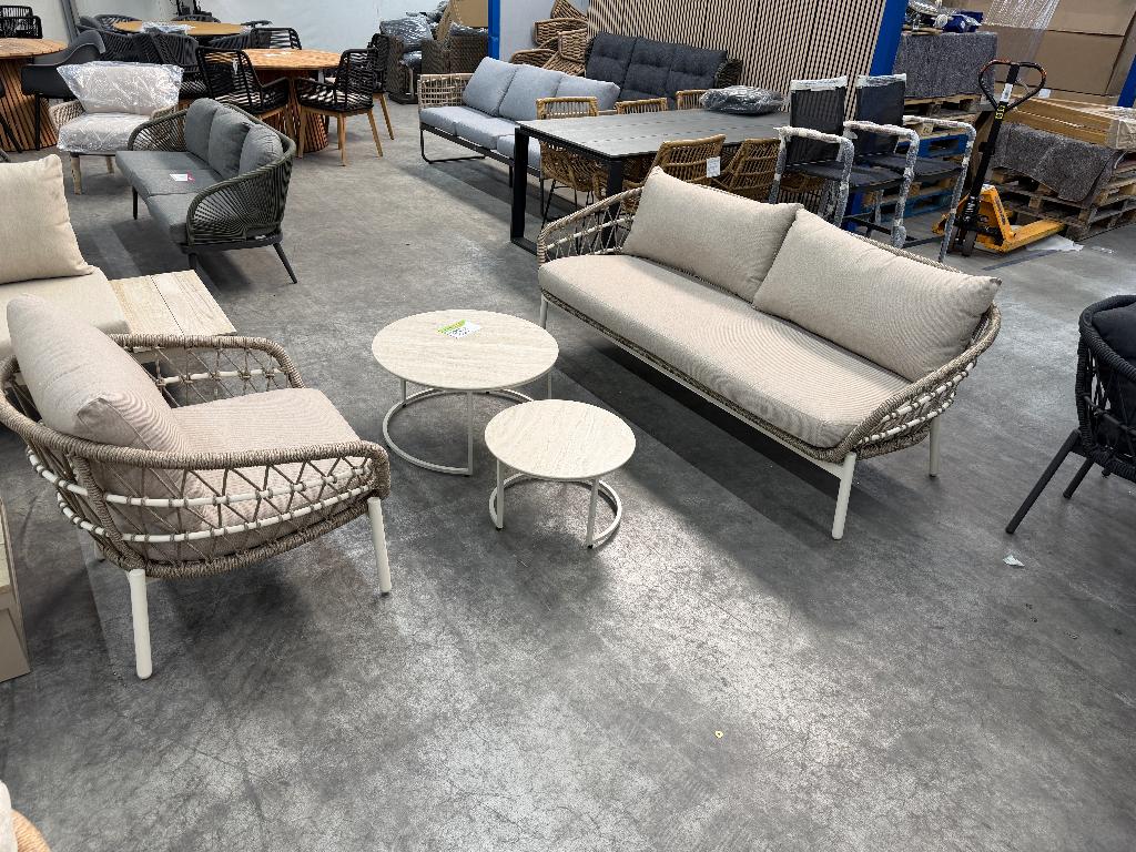 Dakota beige stoel-bank loungeset 4-delig | aluminium + touw, Tuin en Terras, Tuinsets en Loungesets, Ophalen, 4 zitplaatsen, Aston Martinlaan 36