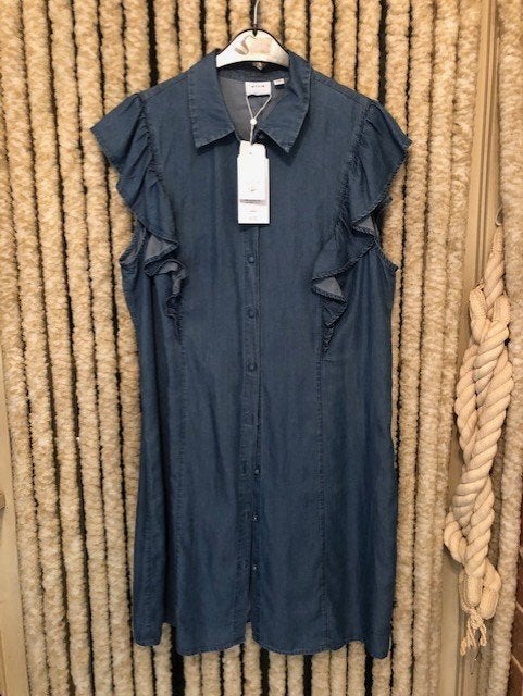 V)c43 vila tencel (spijkerjurk) nieuw met ruche maat 44, Kleding | Dames, Vila, Maat 42/44 (L), Nieuw, Knielengte