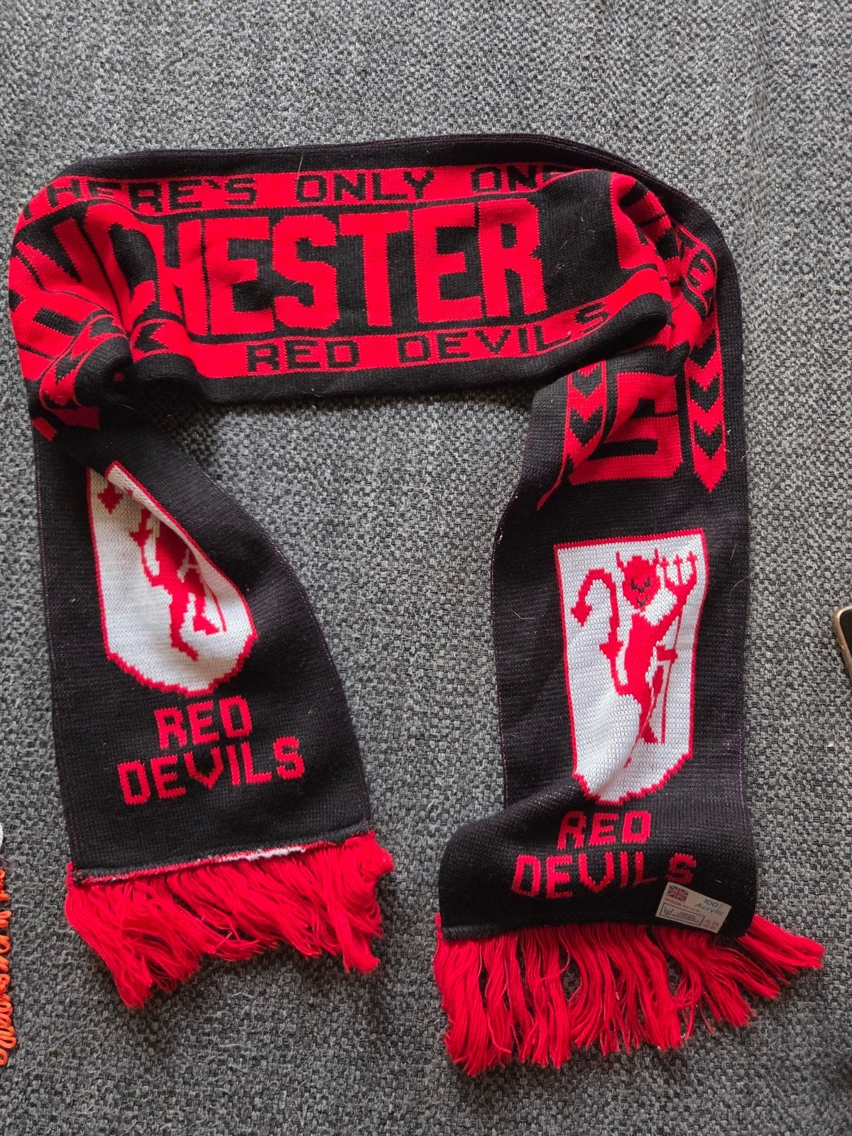 Vintage Manchester United sjaal Made in UK Red Devils retro, Ophalen, Zo goed als nieuw, Buitenlandse clubs, Vaantje of Sjaal