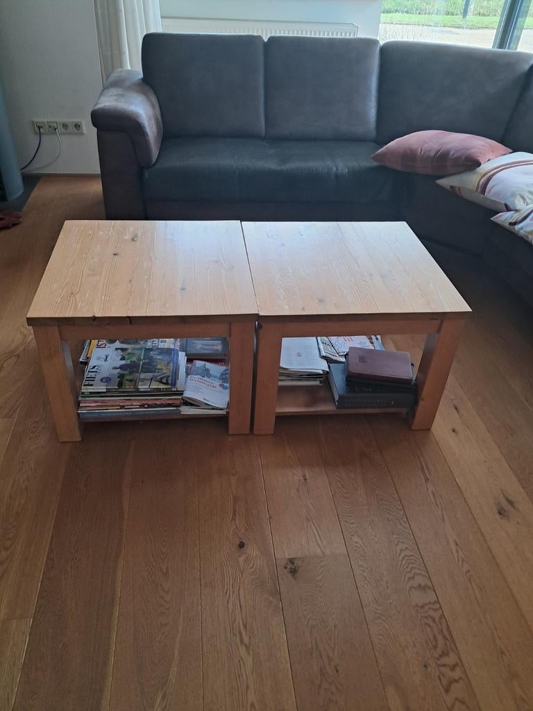 Salontafel grenen 2 delig, Ophalen, Gebruikt, 100 tot 150 cm, 50 tot 100 cm