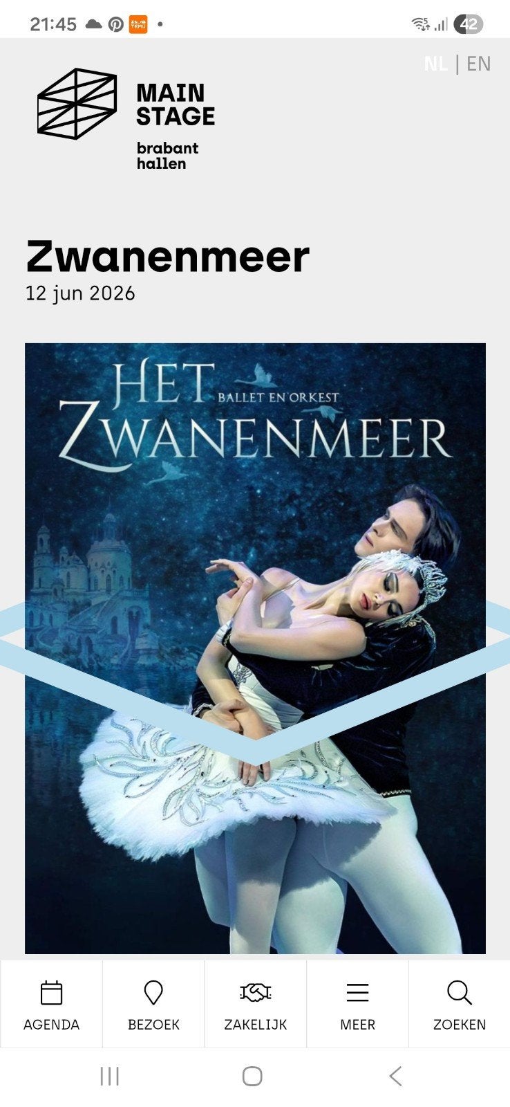 1 kaartje Het Zwanenmeer, 12 juni, Brabanthallen, Eén persoon, Juni