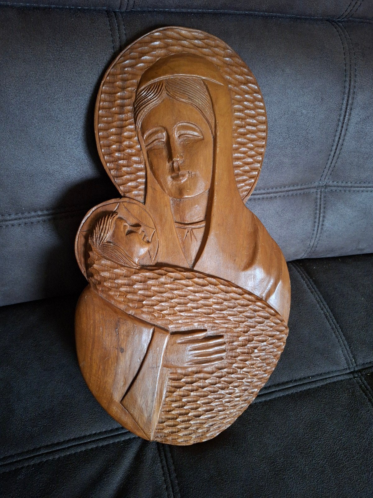 Houten wanddecoratie Maria met kind, jaren '60/'70, Ophalen of Verzenden, Handgemaakt, Wanddecoratie, 20 - 50 cm