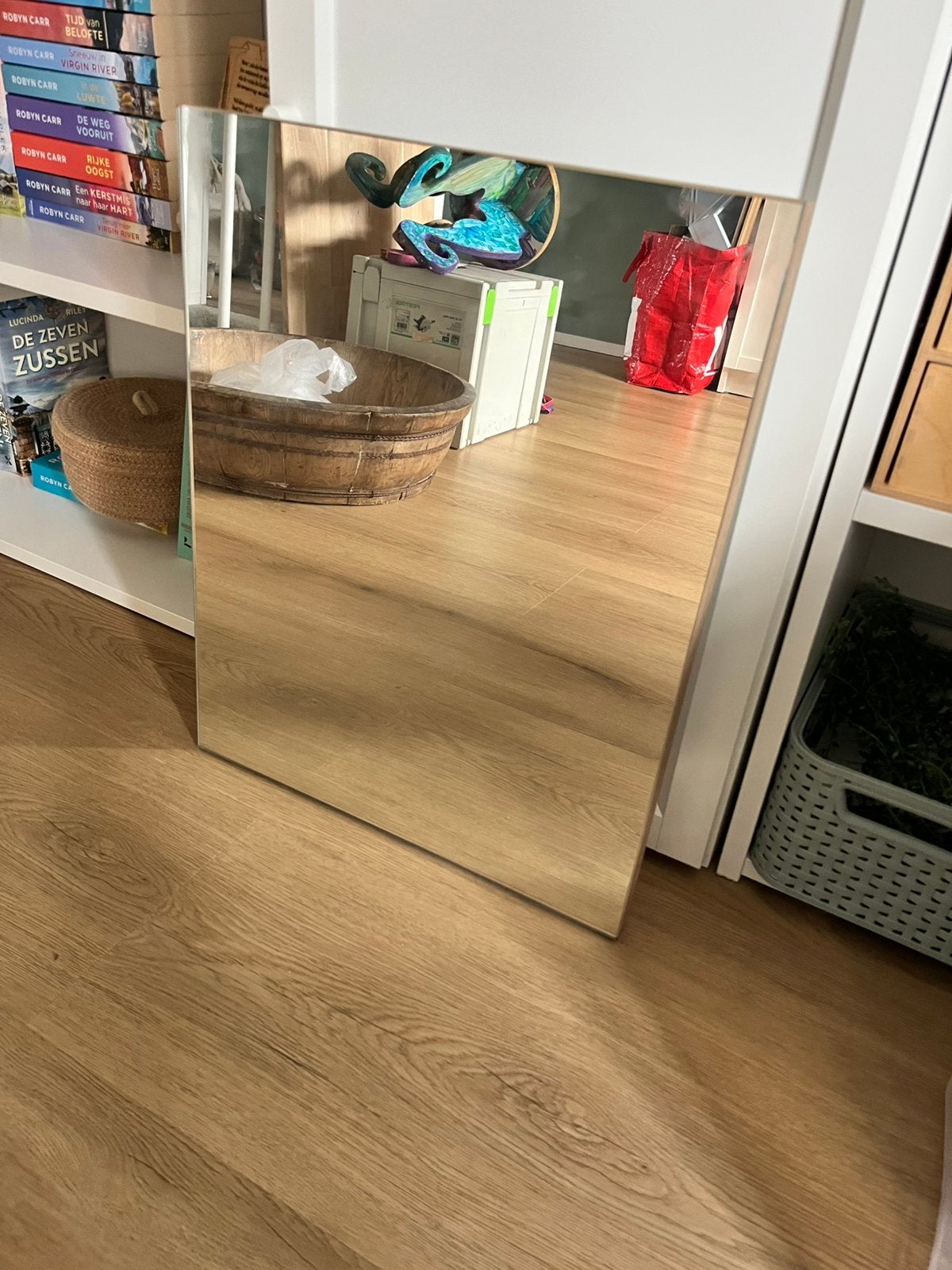 Spiegel eiken, Huis en Inrichting, Woonaccessoires | Spiegels, Ophalen, Minder dan 50 cm, Zo goed als nieuw, Minder dan 100 cm