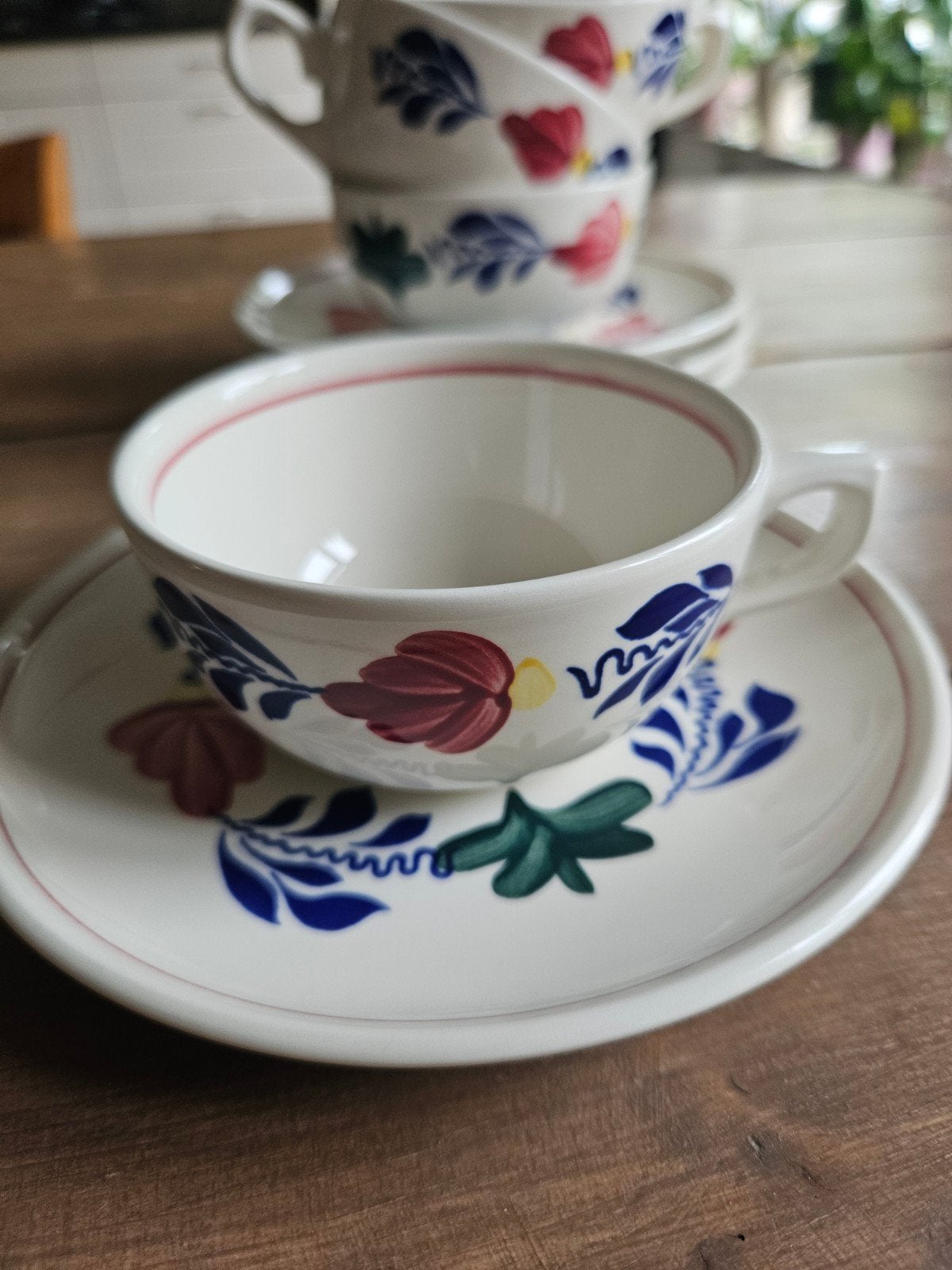 4 Boch Frères Boerenbont kop en schotels, Antiek en Kunst, Antiek | Servies los, Ophalen