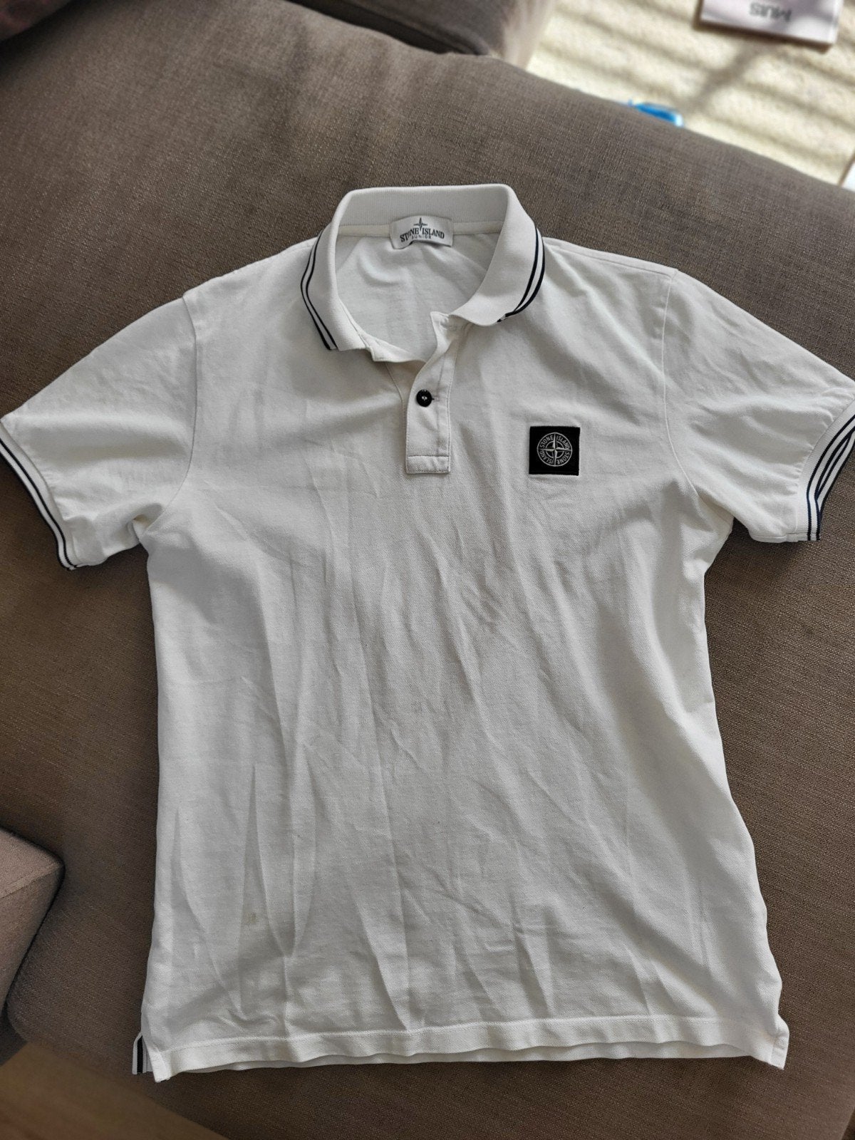 Polo Shirt Wit Authentiek en Stijlvol Stone Island 170 S💫, Ophalen of Verzenden, Zo goed als nieuw, Jongen, Shirt of Longsleeve