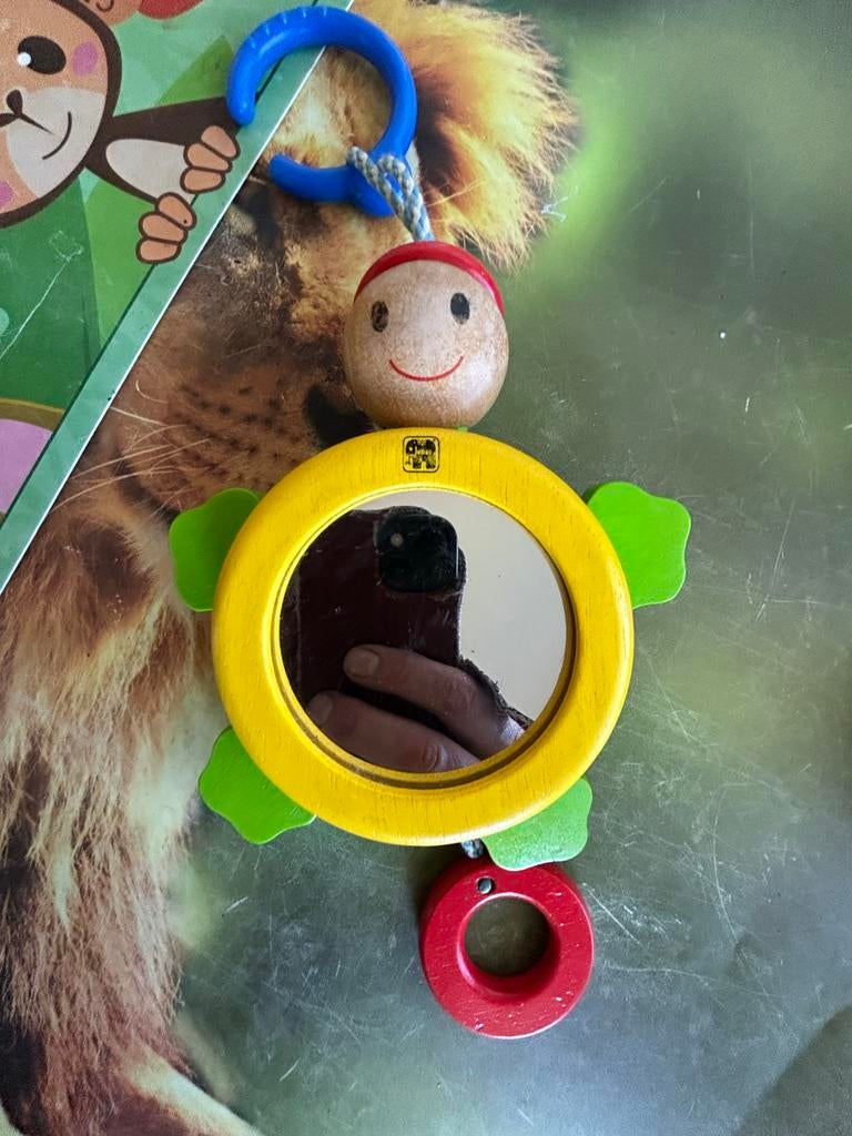Houten trekpop met spiegel en regenboog lampje, Ophalen of Verzenden, Gebruikt, Overige typen, Met licht