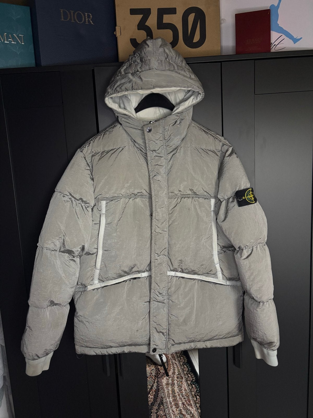 Stone Island Nylon Metal Down-TC Jas - Maat L, Ophalen of Verzenden, Zo goed als nieuw, Maat 52/54 (L), Grijs