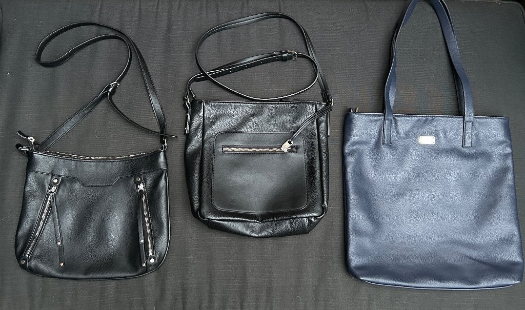 Set van 3 tassen: 2 zwarte schoudertassen, 1 blauwe shopper, Ophalen of Verzenden, Zo goed als nieuw, Overige kleuren, Overige typen