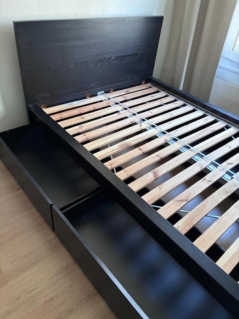 IKEA Malm Bed 140 cm breed met lades zwart, Ophalen, Zwart, 140 cm, Zo goed als nieuw