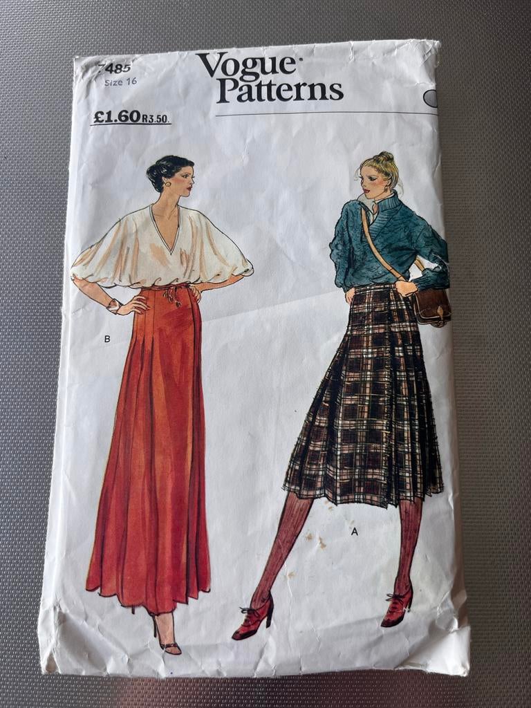 1980? Vintage Vogue Naaipatroon 485 - Rok en Blouse Maat 16, Overige merken, Vrouw, Ophalen of Verzenden, Overige typen