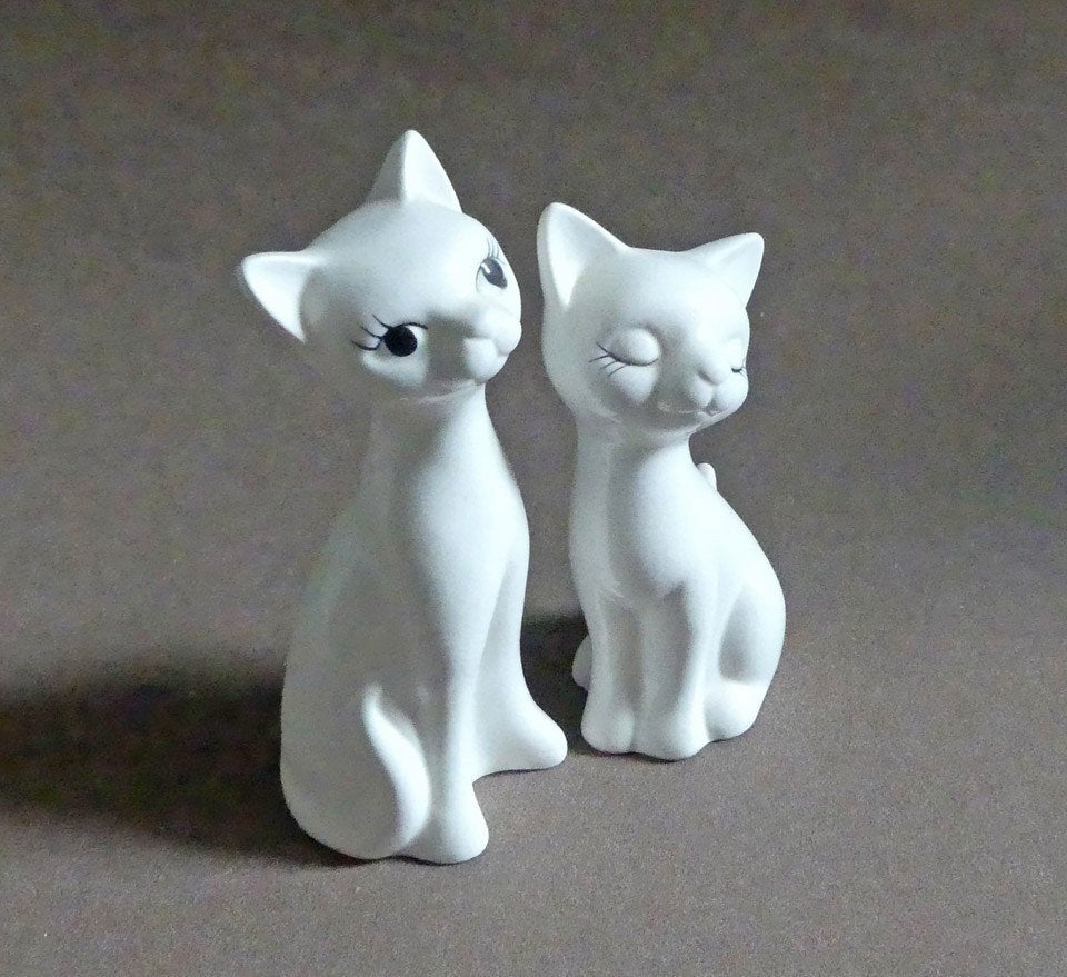 Vintage poesjes wit beeldjes poezenbeeldjes katjes duo, Verzamelen, Ophalen of Verzenden, Gebruikt, Dier