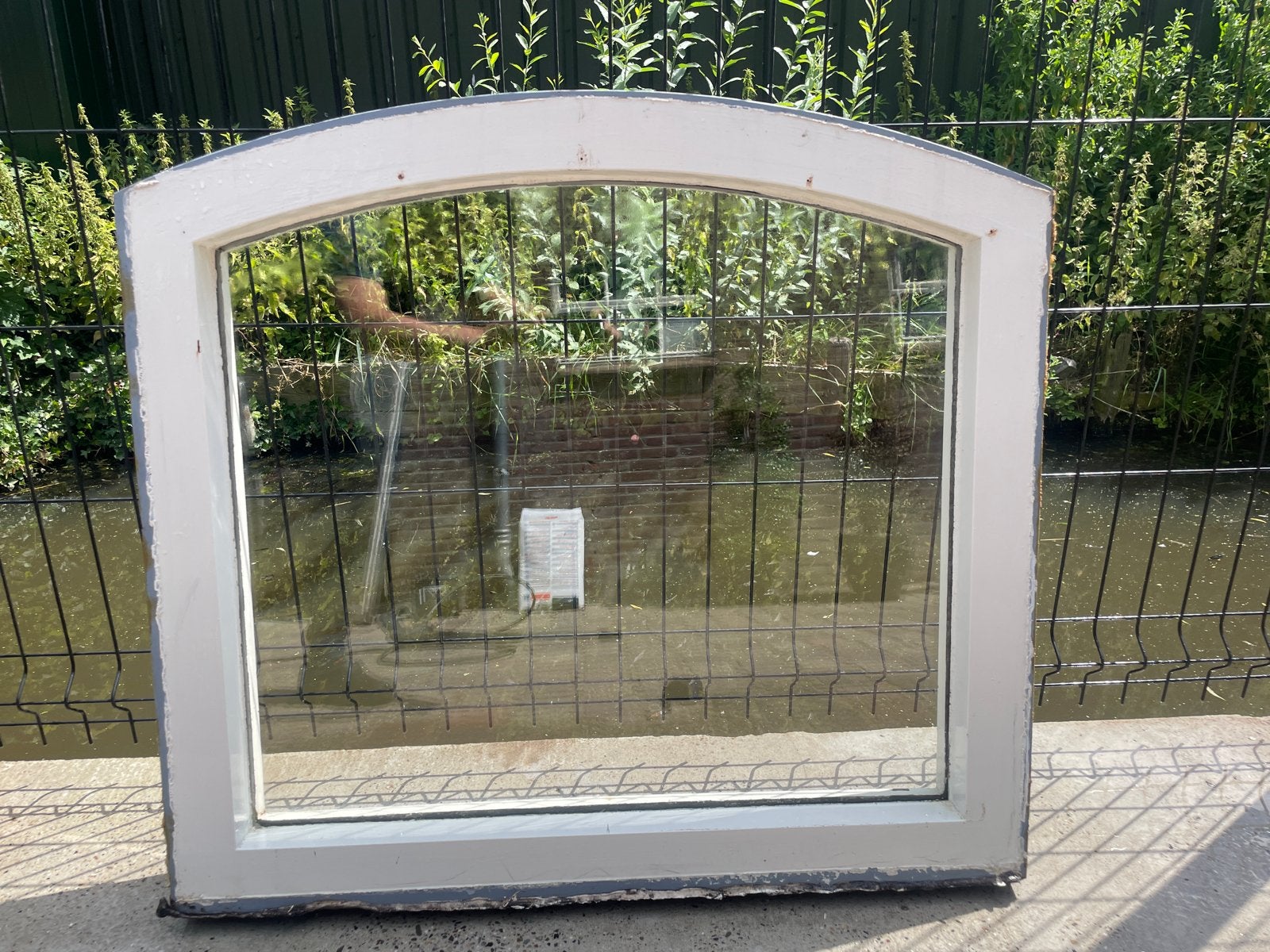 Gebruikt stalraam / boograam hout met dubbelglas, Ophalen, Gevelraam of Ruit, Gebruikt, 80 tot 120 cm