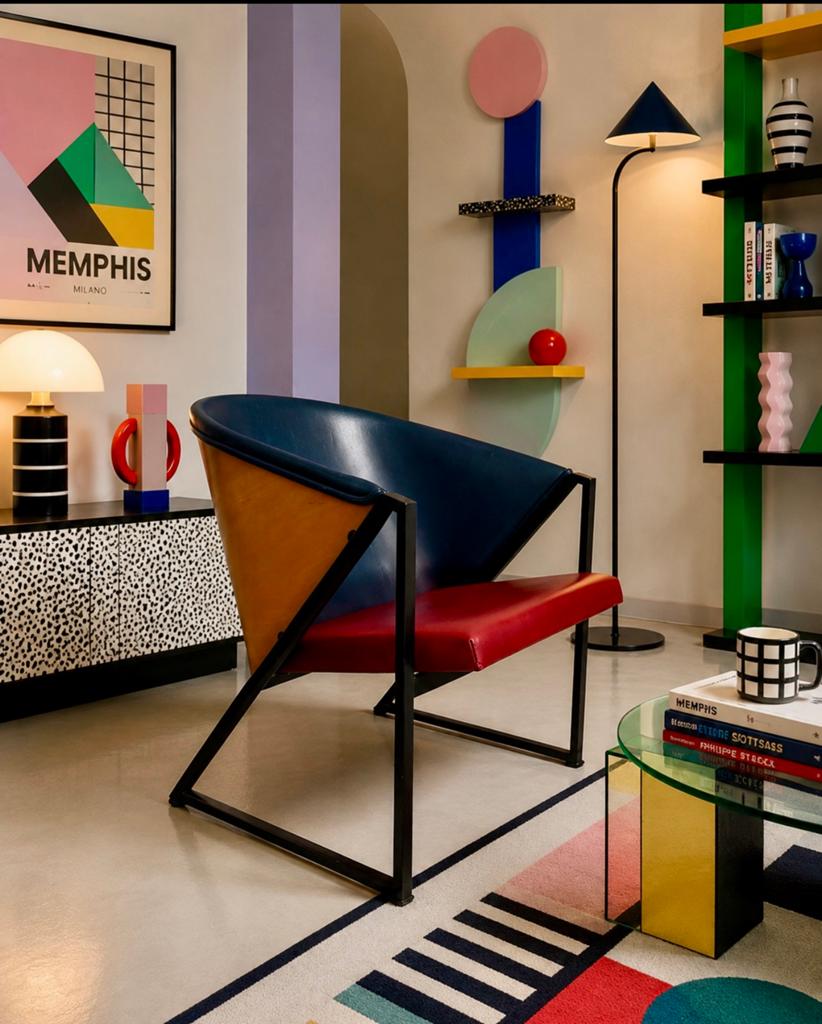 Memphis  Fauteuil – J. Järvisalo – Inno Finland – Jaren ’80, Ophalen, Gebruikt, 50 tot 75 cm, Memphis post modern