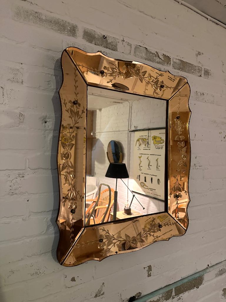 SALE: antieke Venetiaanse spiegel, art nouveau spiegel, Antiek en Kunst, Antiek | Spiegels, Ophalen, Rechthoekig, 50 tot 100 cm