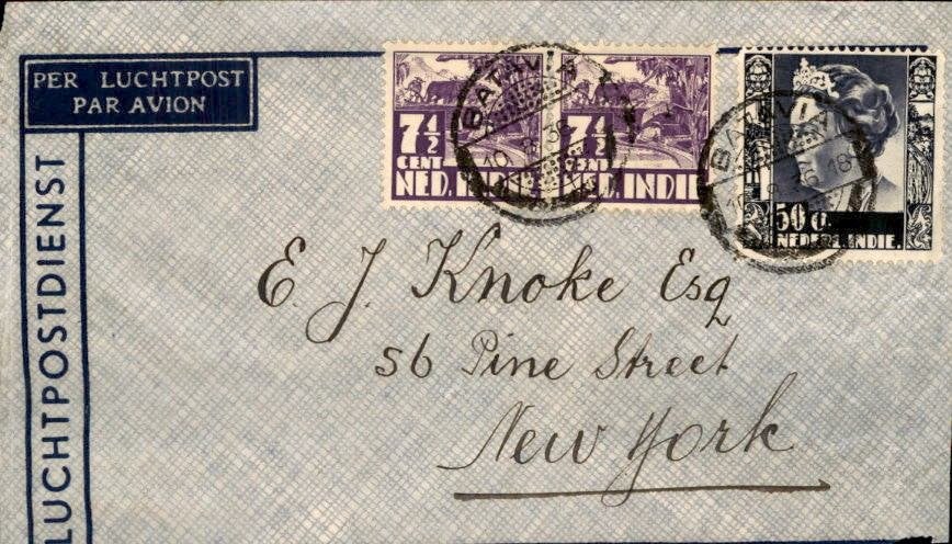 Nederlands Indië - New York - Frankering - 1936 Firma Crone, Verzenden, Envelop