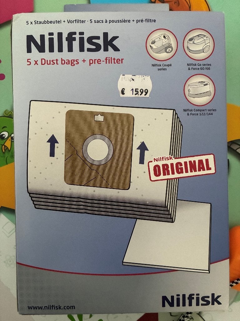 Nilfisk stofzuigerzakken + pre-filter (origineel) 2 doosjes, Ophalen of Verzenden, Nieuw