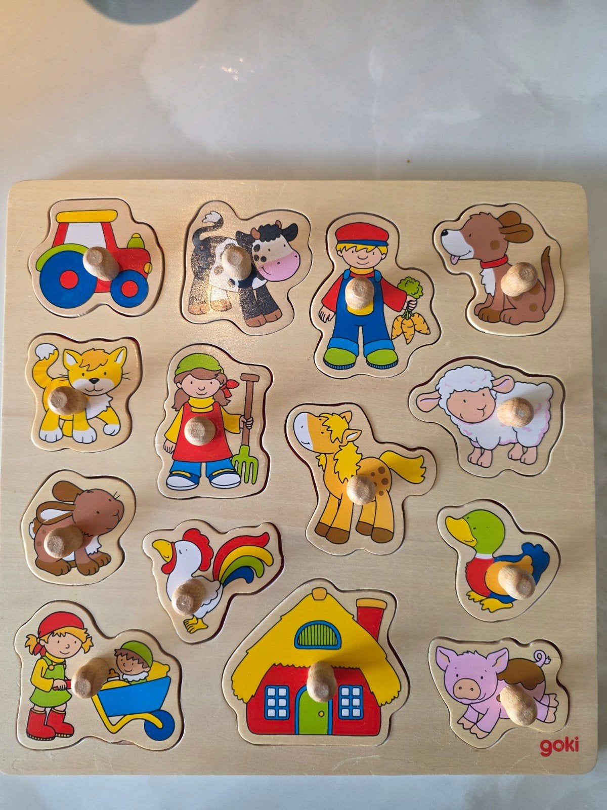 Goki Boerderij Dieren Puzzel met Knoppen, Ophalen of Verzenden, Gebruikt, Overige typen