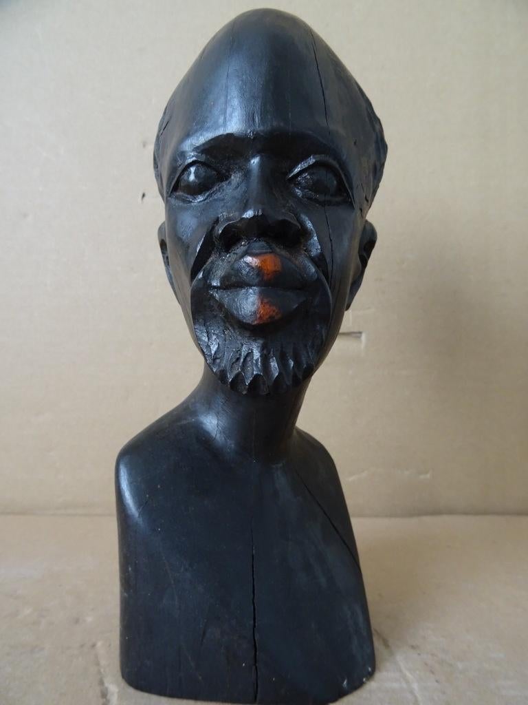Curiosa Afrikaans ebbenhouten beeld borstbeeld man 21cm 1960, Ophalen of Verzenden