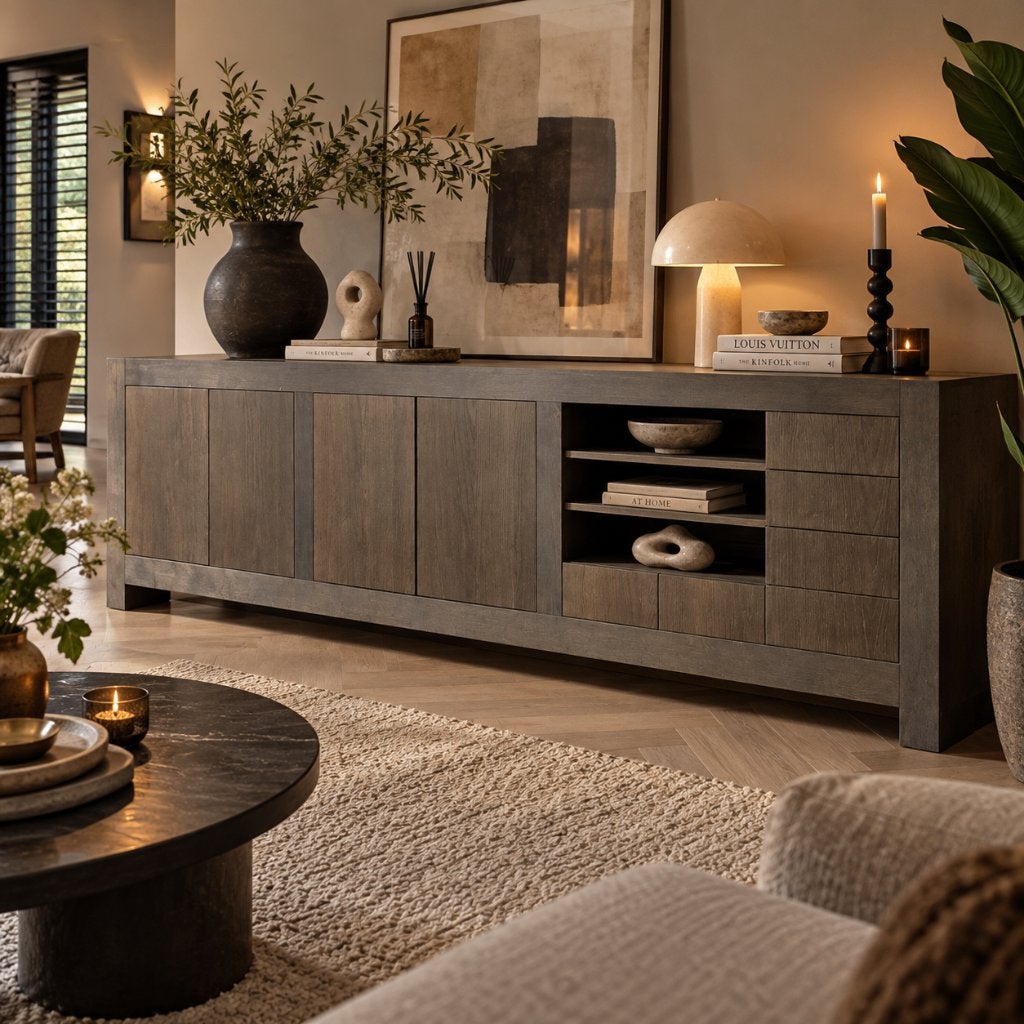 Groot Dressoir met 4 Deuren, Laden en Planken - 300x85x60cm, Huis en Inrichting, Ophalen, Gebruikt, Met lade(s), 200 cm of meer