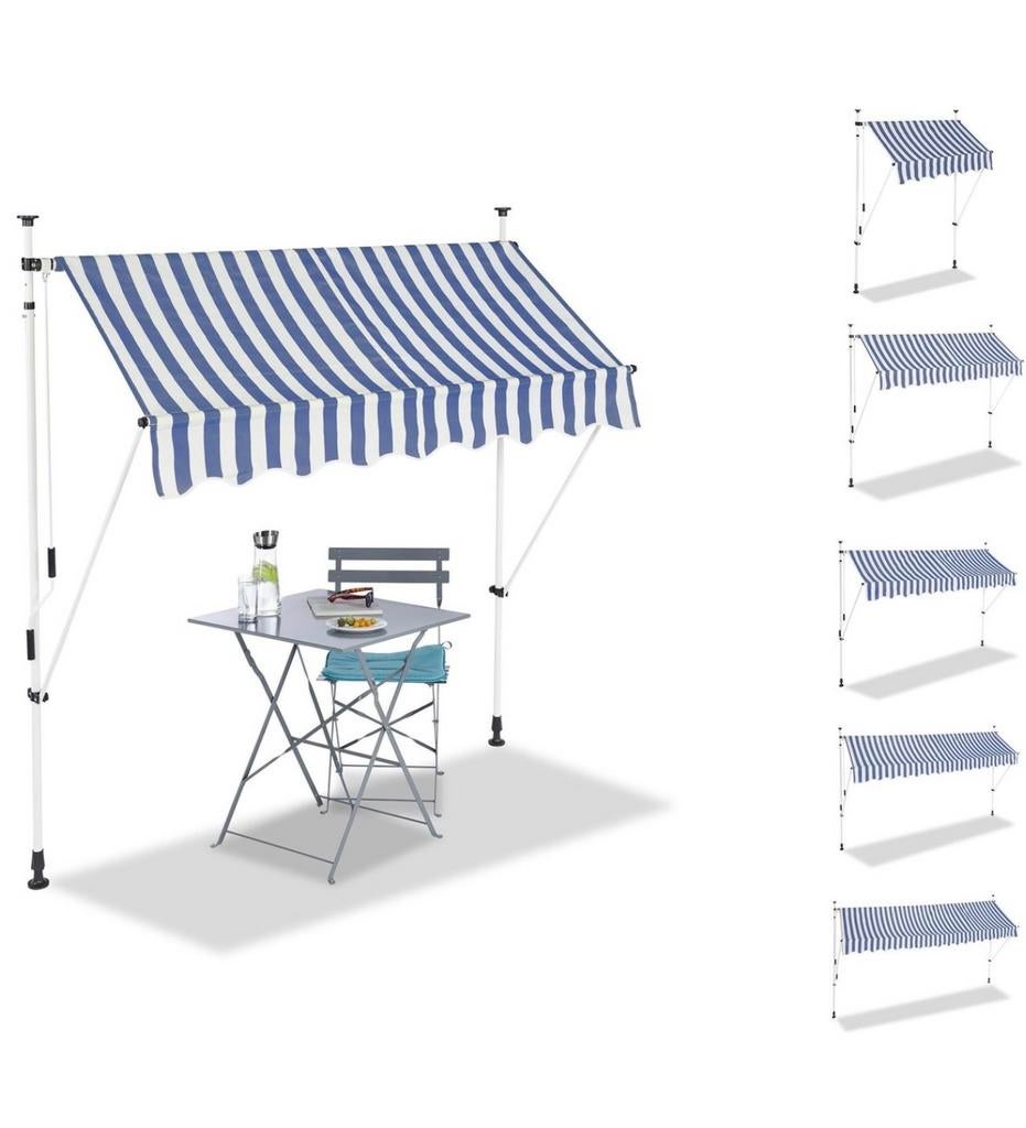 Klem-zonwering - verstelbaar  - 200 cm breed  - wit-blauw, Tuin en Terras, Zonneschermen, Nieuw, Overige typen, Minder dan 150 cm