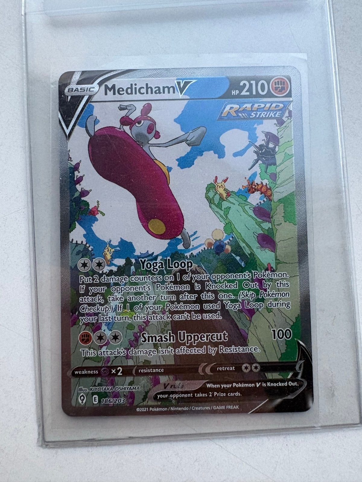Pokémon Medicham V Full Art (Fusion Strike 186/264), Ophalen of Verzenden, Zo goed als nieuw, Losse kaart
